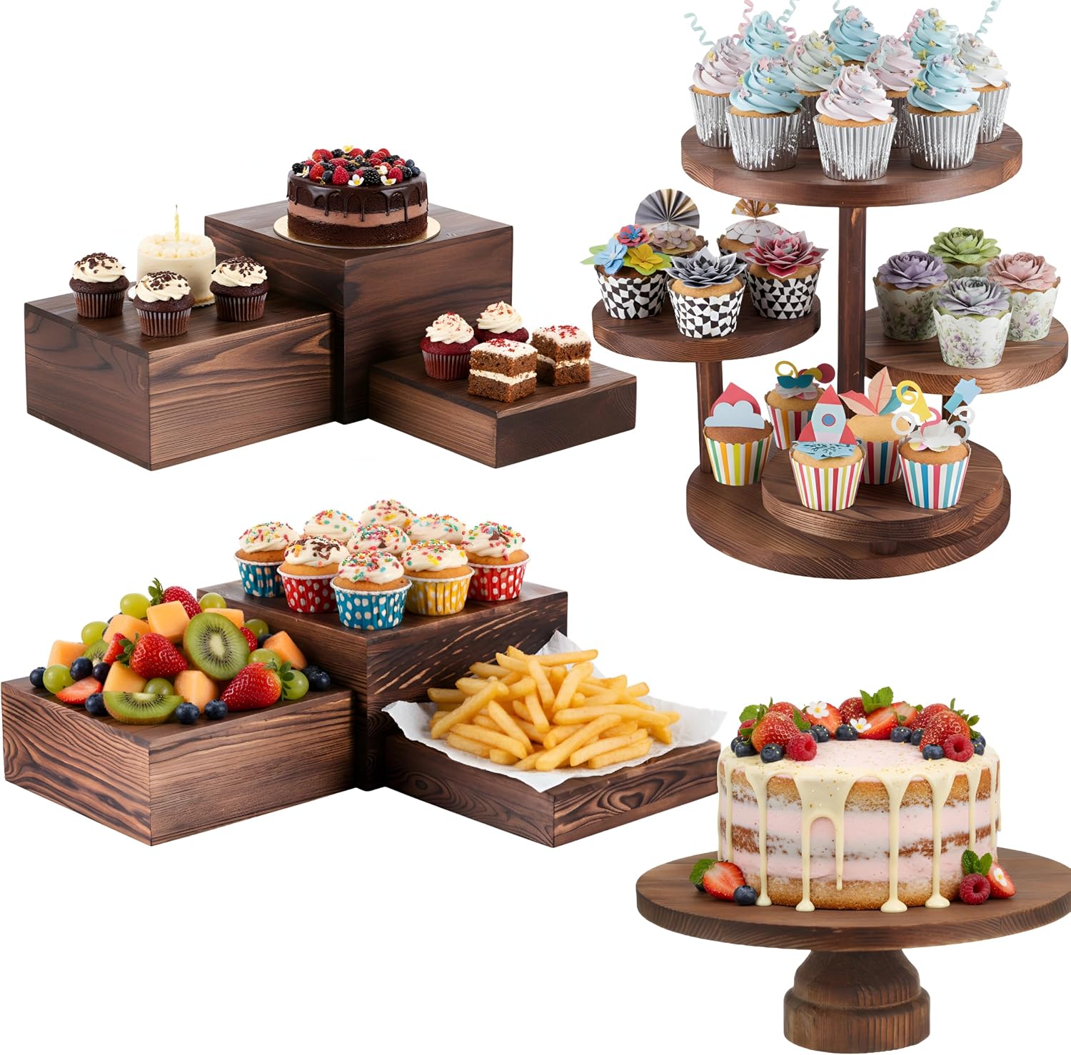 Display Risers Set - 4 Tier Round Cupcake Tower Stand