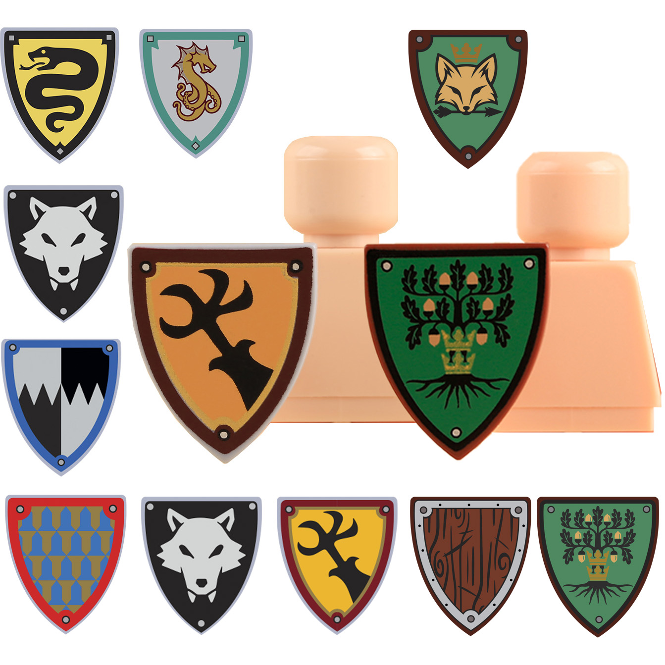 Lego Minifigure Holder - MOC Medieval Knights Black Wolf Shields