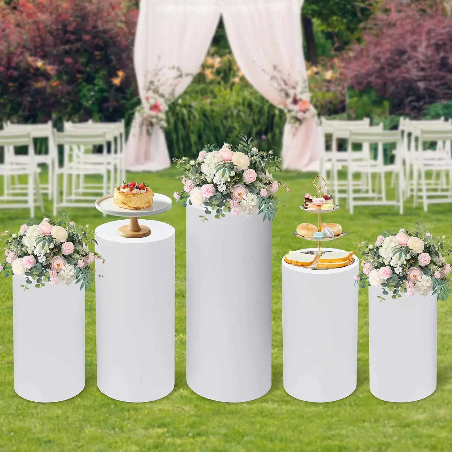 5Pcs White Cylinder Pedestal S - Display Risers Set review and price